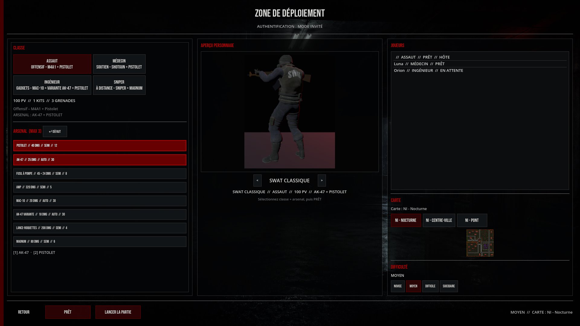 Lobby multijoueur de Night Invasion